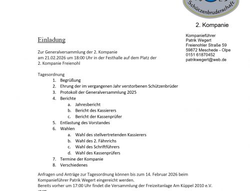Generalversammlung der Zweiten Kompanie und der e.V. am 21.02.2026