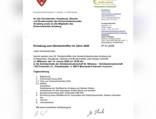 Tagesordnung zur Obristentagung am 14.01.26 in Freienohl