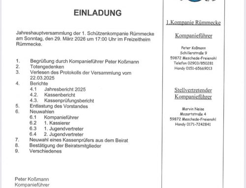 Die Erste Kompanie lädt zur Jahreshauptversammlung am 29.03.2026