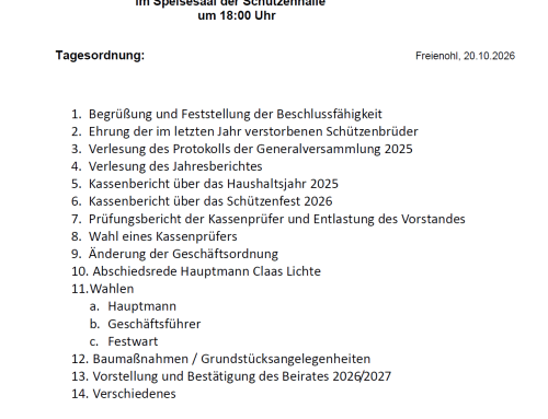 Generalversammlung am 07.11.2026 ab 18:00 Uhr